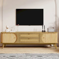 Mobile TV in Rattan Legno Naturale con Contenitore, Adatto per TV fino a 75", 3 Colori, Montaggio 1-2 Persone