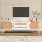 Mobile TV in Rattan Legno Naturale con Contenitore, Adatto per TV fino a 75", 3 Colori, Montaggio 1-2 Persone