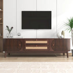 Mobile TV in Rattan Legno Naturale con Contenitore, Adatto per TV fino a 75", 3 Colori, Montaggio 1-2 Persone