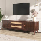 Mobile TV in Rattan Legno Naturale con Contenitore, Adatto per TV fino a 75", 3 Colori, Montaggio 1-2 Persone