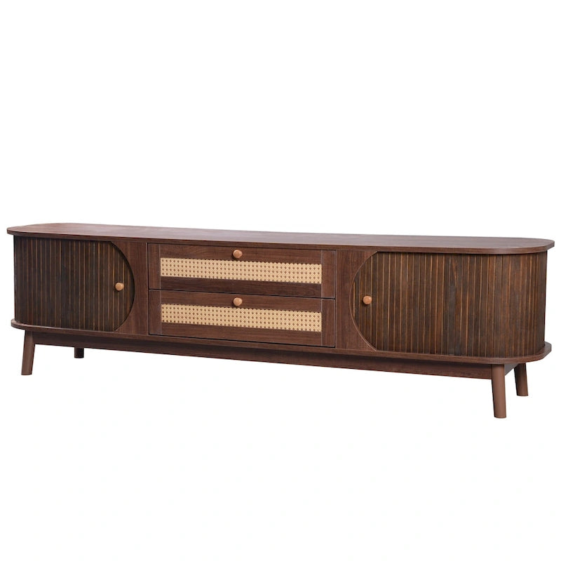 Mobile TV in Rattan Legno Naturale con Contenitore, Adatto per TV fino a 75", 3 Colori, Montaggio 1-2 Persone