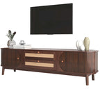 Mobile TV in Rattan Legno Naturale con Contenitore, Adatto per TV fino a 75", 3 Colori, Montaggio 1-2 Persone