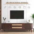 Mobile TV in Rattan Legno Naturale con Contenitore, Adatto per TV fino a 75", 3 Colori, Montaggio 1-2 Persone