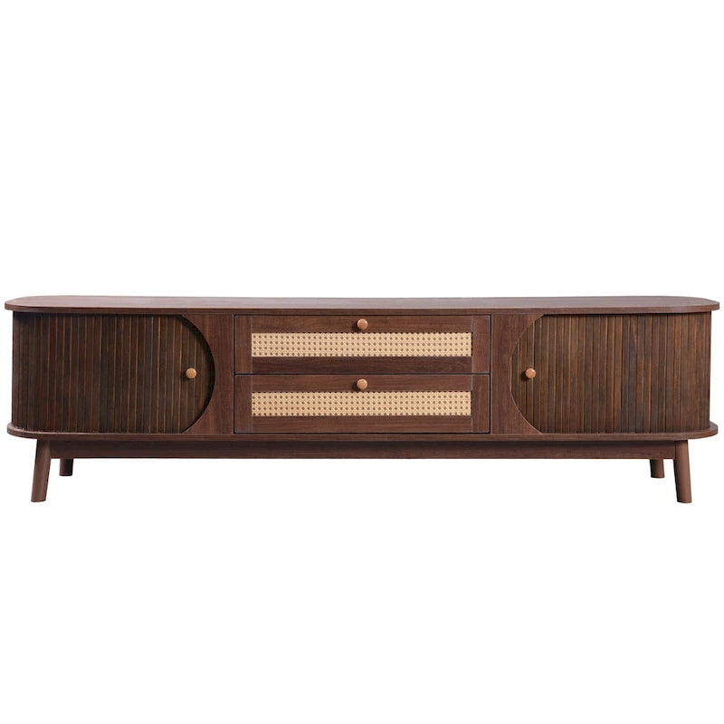 Mobile TV in Rattan Legno Naturale con Contenitore, Adatto per TV fino a 75", 3 Colori, Montaggio 1-2 Persone
