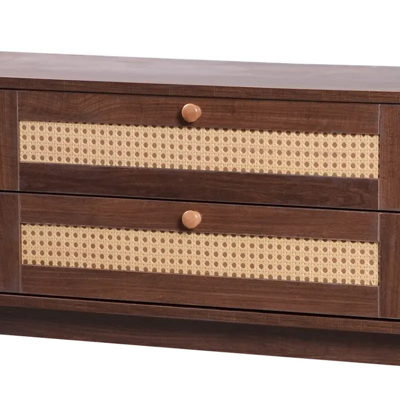 Mobile TV in Rattan Legno Naturale con Contenitore, Adatto per TV fino a 75", 3 Colori, Montaggio 1-2 Persone
