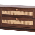 Mobile TV in Rattan Legno Naturale con Contenitore, Adatto per TV fino a 75", 3 Colori, Montaggio 1-2 Persone