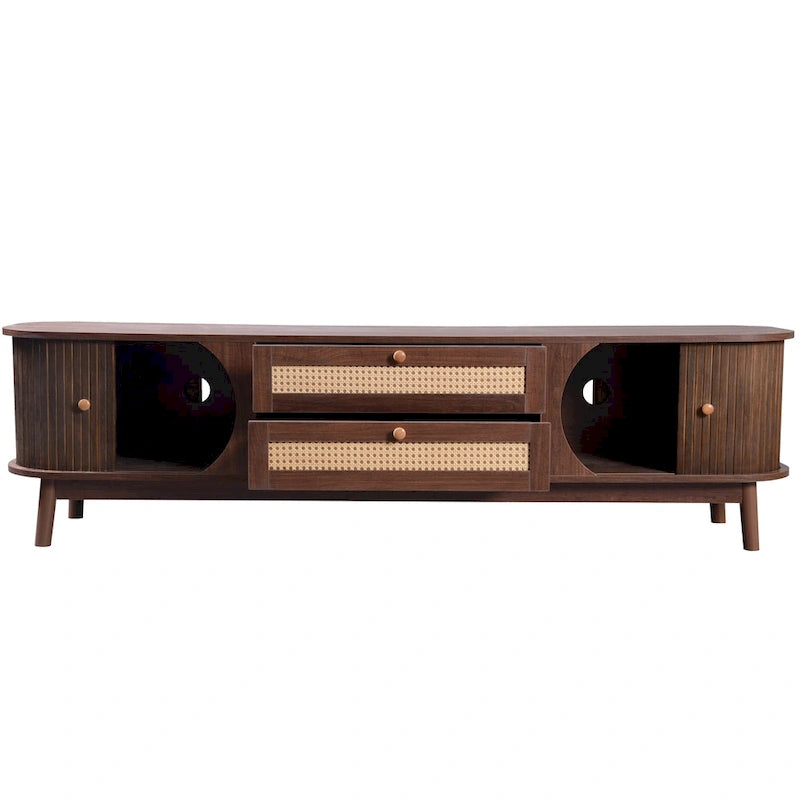 Mobile TV in Rattan Legno Naturale con Contenitore, Adatto per TV fino a 75", 3 Colori, Montaggio 1-2 Persone