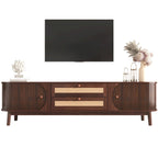 Mobile TV in Rattan Legno Naturale con Contenitore, Adatto per TV fino a 75", 3 Colori, Montaggio 1-2 Persone