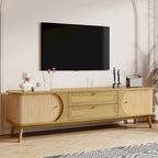 Mobile TV in Rattan Legno Naturale con Contenitore, Adatto per TV fino a 75", 3 Colori, Montaggio 1-2 Persone
