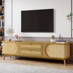 Mobile TV in Rattan Legno Naturale con Contenitore, Adatto per TV fino a 75", 3 Colori, Montaggio 1-2 Persone