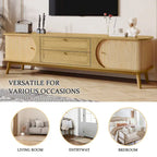 Mobile TV in Rattan Legno Naturale con Contenitore, Adatto per TV fino a 75", 3 Colori, Montaggio 1-2 Persone