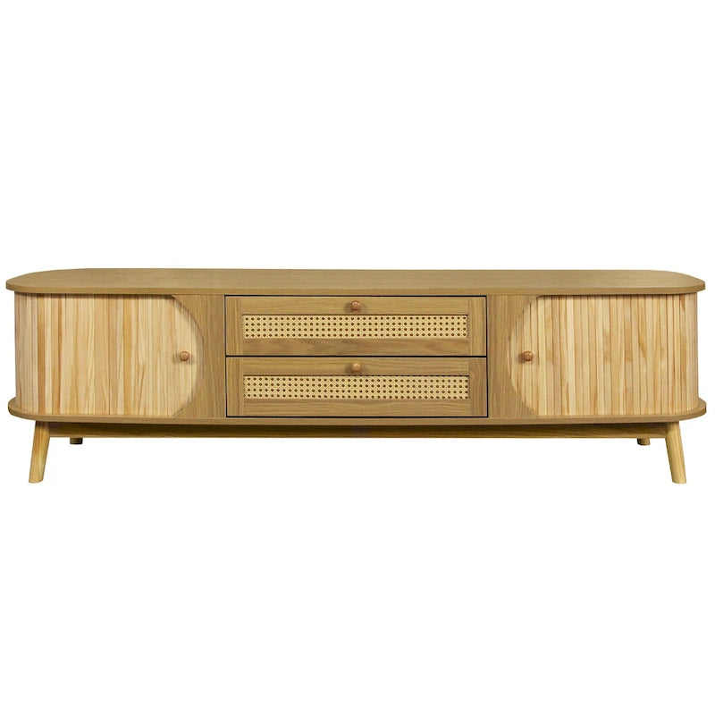 Mobile TV in Rattan Legno Naturale con Contenitore, Adatto per TV fino a 75", 3 Colori, Montaggio 1-2 Persone