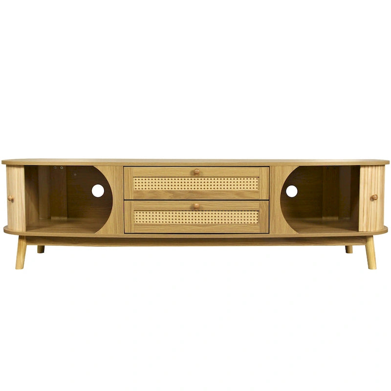 Mobile TV in Rattan Legno Naturale con Contenitore, Adatto per TV fino a 75", 3 Colori, Montaggio 1-2 Persone