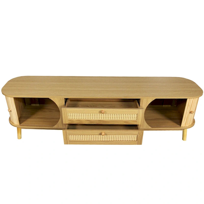 Mobile TV in Rattan Legno Naturale con Contenitore, Adatto per TV fino a 75", 3 Colori, Montaggio 1-2 Persone