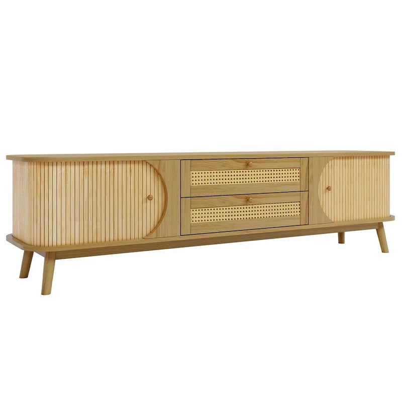 Mobile TV in Rattan Legno Naturale con Contenitore, Adatto per TV fino a 75", 3 Colori, Montaggio 1-2 Persone