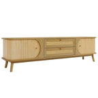 Mobile TV in Rattan Legno Naturale con Contenitore, Adatto per TV fino a 75", 3 Colori, Montaggio 1-2 Persone