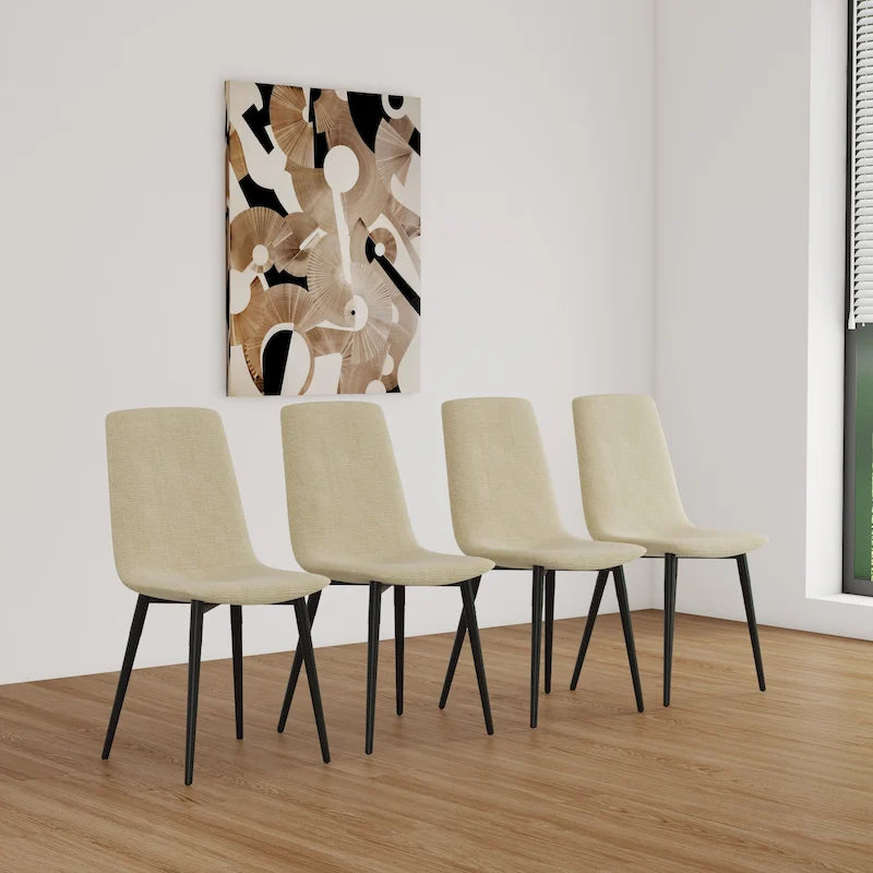 Set di 4 sedie da pranzo moderne, beige/grigio chiaro, gambe in metallo nero