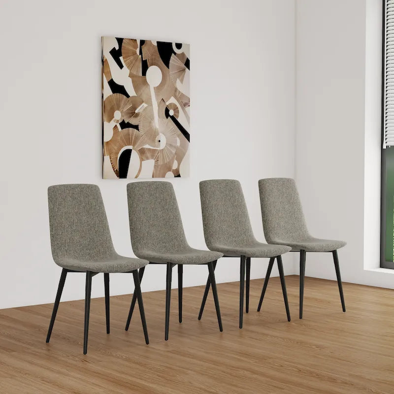 Set di 4 sedie da pranzo moderne, beige/grigio chiaro, gambe in metallo nero