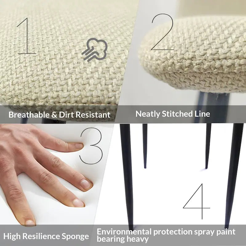 Set di 4 sedie da pranzo moderne, beige/grigio chiaro, gambe in metallo nero