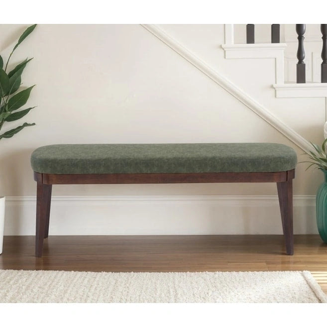 Panca ottomana singola in similpelle mid-century moderna marrone/beige/verde con gambe in legno