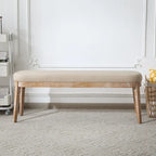 Panca ottomana singola in similpelle mid-century moderna marrone/beige/verde con gambe in legno