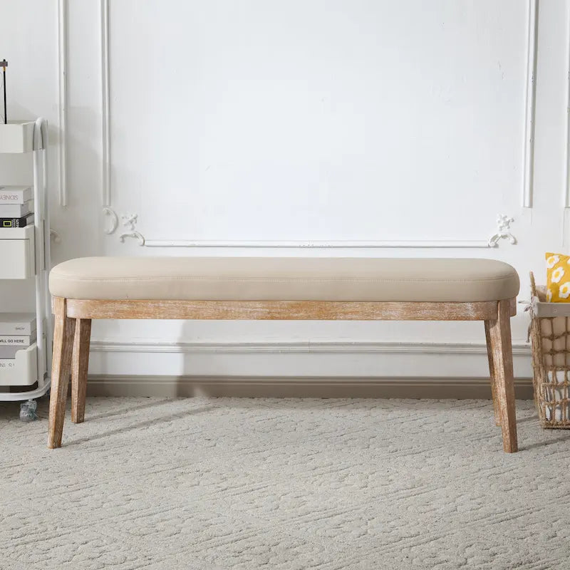Panca ottomana singola in similpelle mid-century moderna marrone/beige/verde con gambe in legno