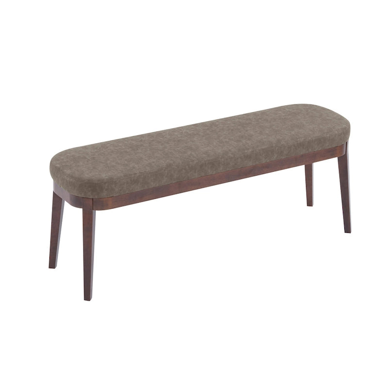 Panca ottomana singola in similpelle mid-century moderna marrone/beige/verde con gambe in legno