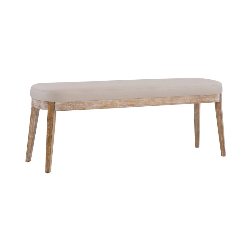 Panca ottomana singola in similpelle mid-century moderna marrone/beige/verde con gambe in legno