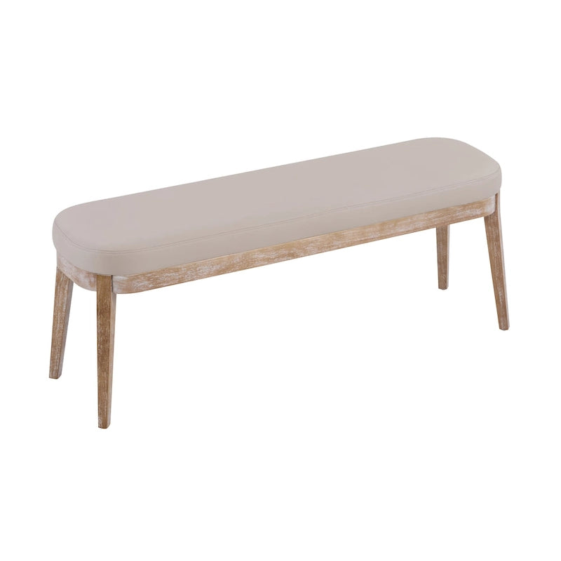 Panca ottomana singola in similpelle mid-century moderna marrone/beige/verde con gambe in legno