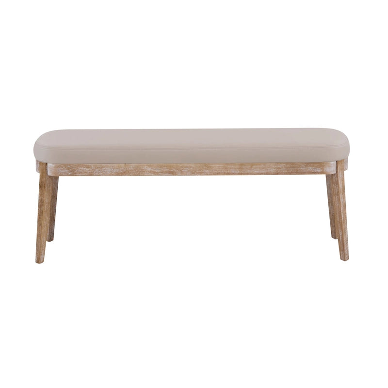 Panca ottomana singola in similpelle mid-century moderna marrone/beige/verde con gambe in legno