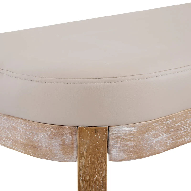 Panca ottomana singola in similpelle mid-century moderna marrone/beige/verde con gambe in legno
