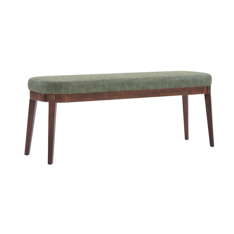 Panca ottomana singola in similpelle mid-century moderna marrone/beige/verde con gambe in legno