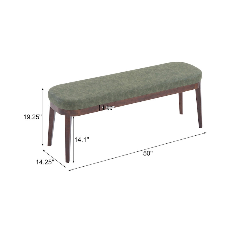 Panca ottomana singola in similpelle mid-century moderna marrone/beige/verde con gambe in legno