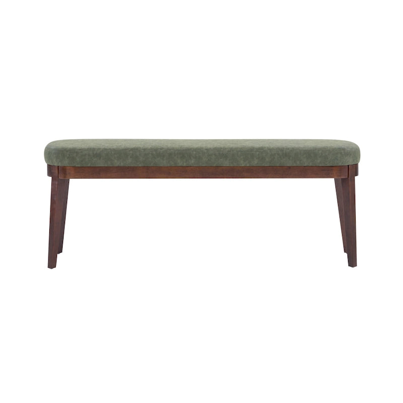 Panca ottomana singola in similpelle mid-century moderna marrone/beige/verde con gambe in legno