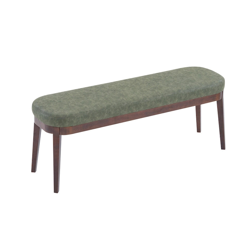 Panca ottomana singola in similpelle mid-century moderna marrone/beige/verde con gambe in legno