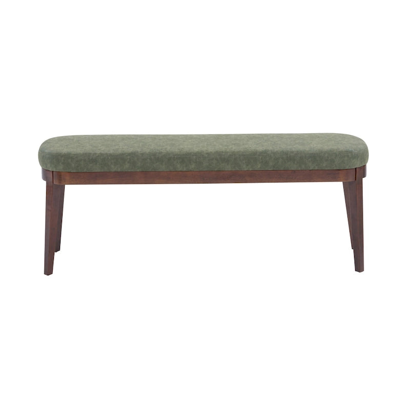 Panca ottomana singola in similpelle mid-century moderna marrone/beige/verde con gambe in legno