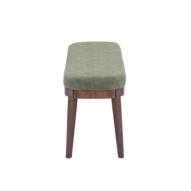 Panca ottomana singola in similpelle mid-century moderna marrone/beige/verde con gambe in legno