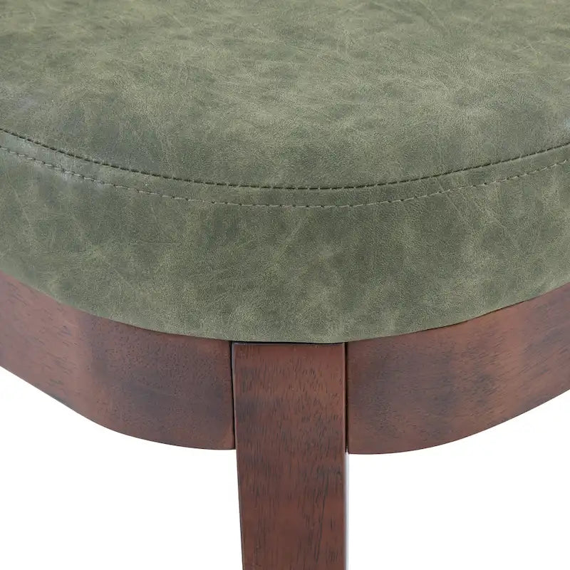 Panca ottomana singola in similpelle mid-century moderna marrone/beige/verde con gambe in legno