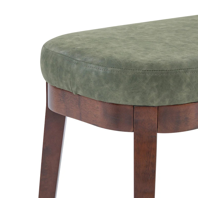 Panca ottomana singola in similpelle mid-century moderna marrone/beige/verde con gambe in legno