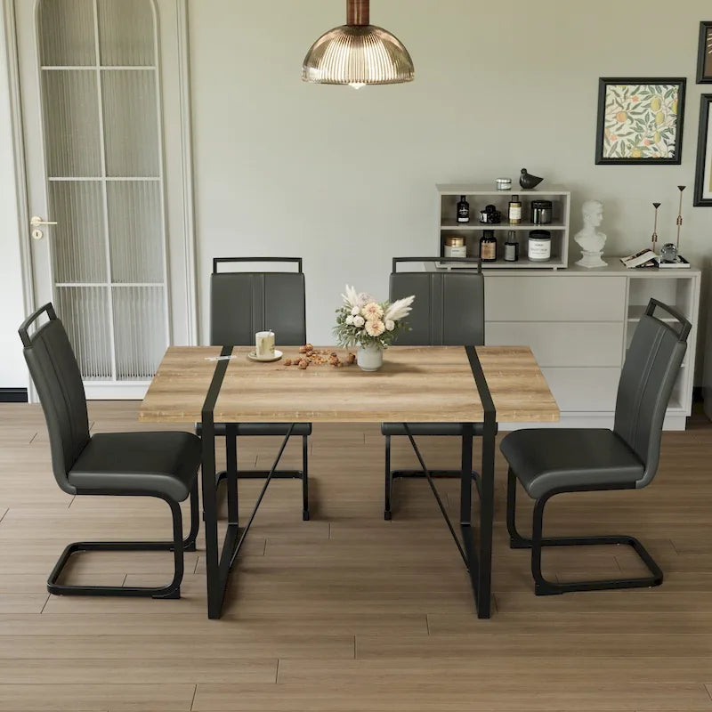 Set tavolo e sedie da pranzo 5 pezzi – Nero / Bianco / Naturale, Stile rustico farmhouse, Posti a sedere per 4