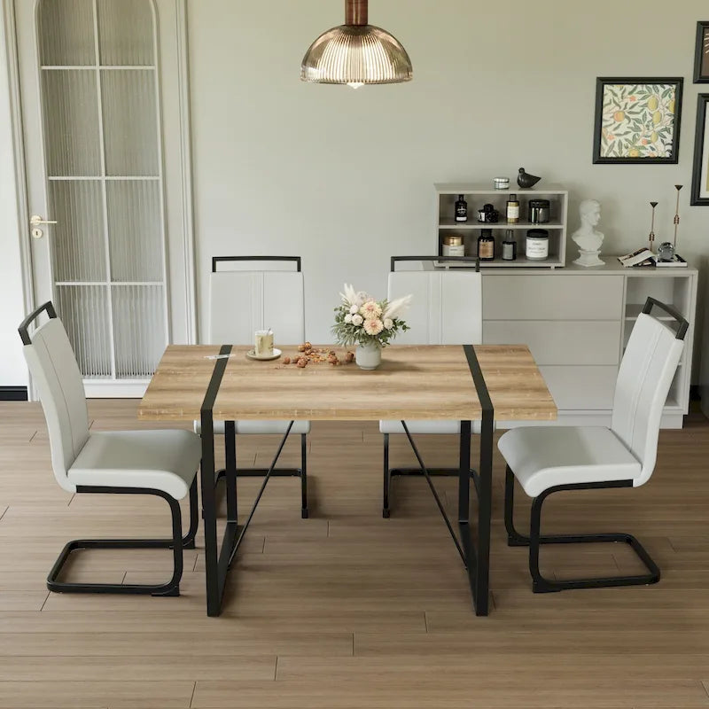 Set tavolo e sedie da pranzo 5 pezzi – Nero / Bianco / Naturale, Stile rustico farmhouse, Posti a sedere per 4