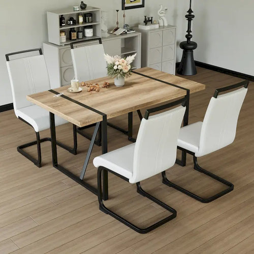 Set tavolo e sedie da pranzo 5 pezzi – Nero / Bianco / Naturale, Stile rustico farmhouse, Posti a sedere per 4