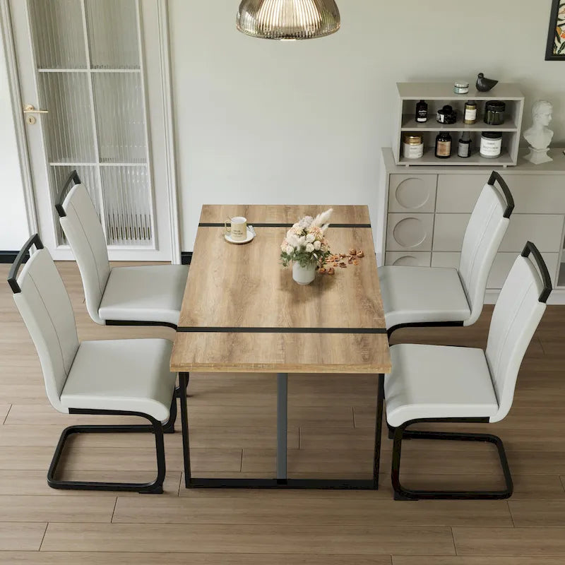 Set tavolo e sedie da pranzo 5 pezzi – Nero / Bianco / Naturale, Stile rustico farmhouse, Posti a sedere per 4