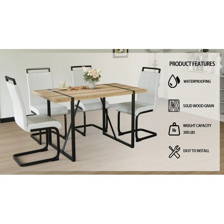 Set tavolo e sedie da pranzo 5 pezzi – Nero / Bianco / Naturale, Stile rustico farmhouse, Posti a sedere per 4