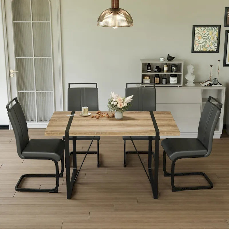 Set tavolo e sedie da pranzo 5 pezzi – Nero / Bianco / Naturale, Stile rustico farmhouse, Posti a sedere per 4