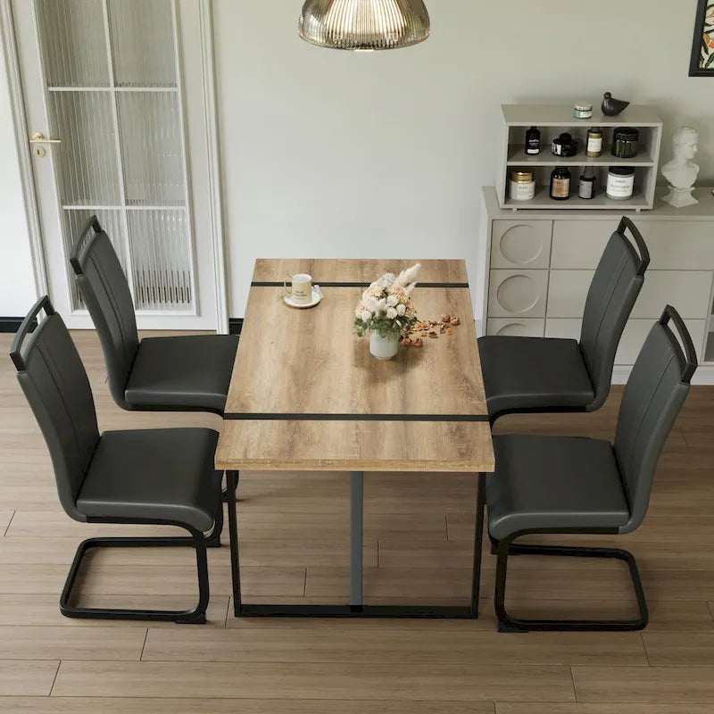 Set tavolo e sedie da pranzo 5 pezzi – Nero / Bianco / Naturale, Stile rustico farmhouse, Posti a sedere per 4