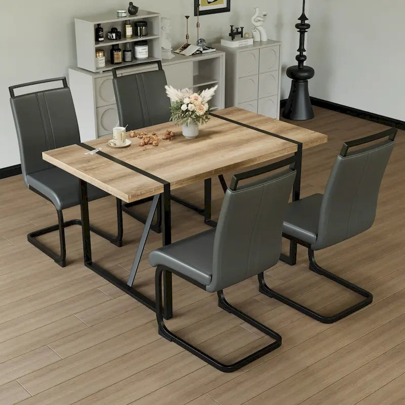 Set tavolo e sedie da pranzo 5 pezzi – Nero / Bianco / Naturale, Stile rustico farmhouse, Posti a sedere per 4