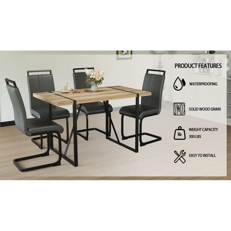 Set tavolo e sedie da pranzo 5 pezzi – Nero / Bianco / Naturale, Stile rustico farmhouse, Posti a sedere per 4