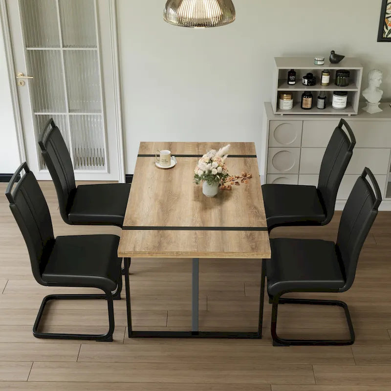 Set tavolo e sedie da pranzo 5 pezzi – Nero / Bianco / Naturale, Stile rustico farmhouse, Posti a sedere per 4