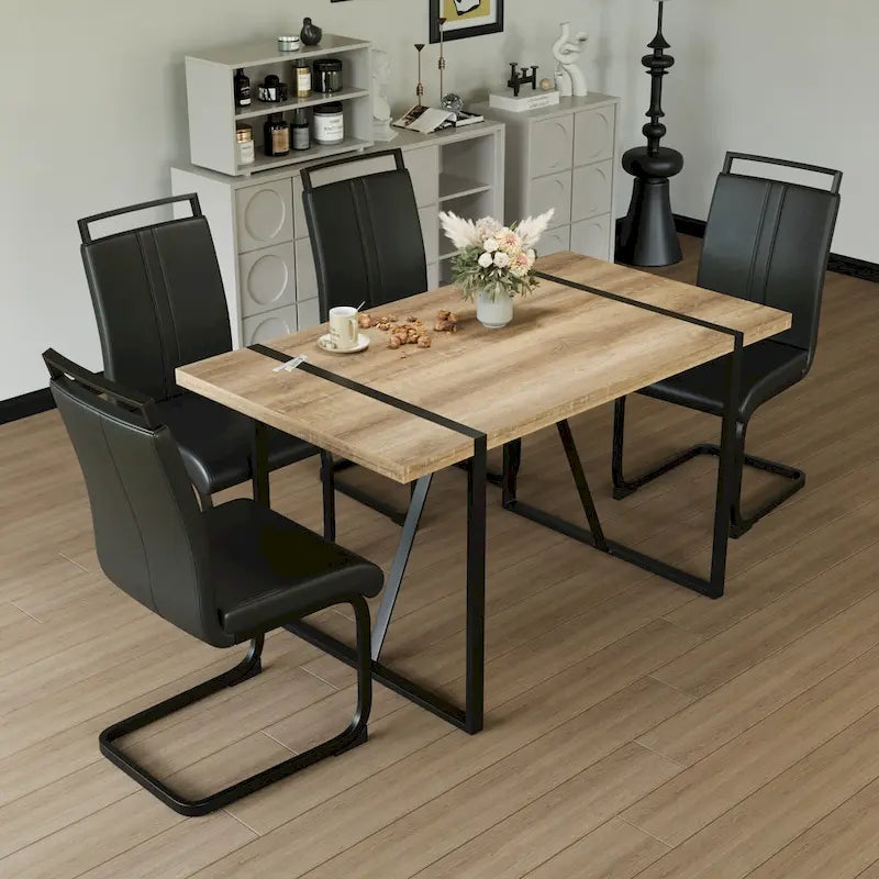 Set tavolo e sedie da pranzo 5 pezzi – Nero / Bianco / Naturale, Stile rustico farmhouse, Posti a sedere per 4